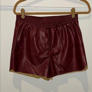 Alya Maroon Soft Faux Leather Shorts